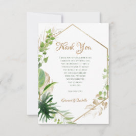 Cartão De Agradecimento Aquarela Geométrica Tropical Folhas Verde Ouro