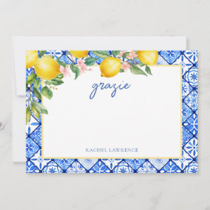 Cartão De Agradecimento Aquarela Limões Azulejos Italianos Banho de Noiva