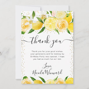 Cartão De Agradecimento Aquarela Limões e Flores Aniversário