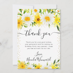 Cartão De Agradecimento Aquarela Margaridas e Flores Amarelas Aniversário