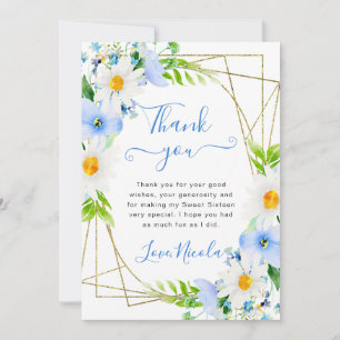 Cartão De Agradecimento Aquarela Margaridas Flores Azuis Quadro Doce 16
