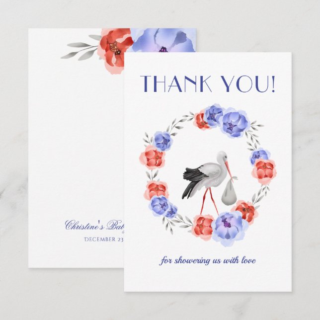 Cartão de agradecimento aquarela neutro azul (Frente/Verso)