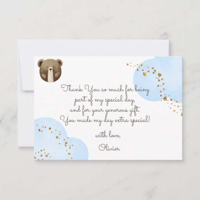 Cartão De Agradecimento Aquarela nosso pequeno urso é um aniversário de be (Frente)