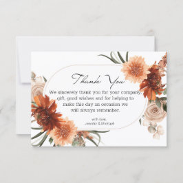 Cartão De Agradecimento aquarela outono floral terracota casamento moderno