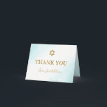 Cartão De Agradecimento Aquarela Pastel Azul Bar Dourado Mitzvah Obrigado<br><div class="desc">Cartões de agradecimentos Mitzvah,  Bar Dourado Azul Pastel</div>