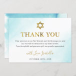 Cartão De Agradecimento Aquarela Pastel Blue Bat Mitzvah<br><div class="desc">Cartões de agradecimentos de Bat Mitzvah Dourado Azul Pastel</div>