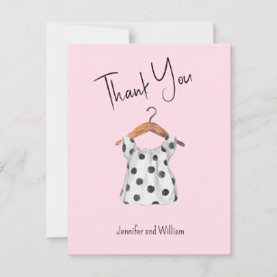 Cartão De Agradecimento Aquarela Pontos Pretos Vestidos Chá de fraldas Ros