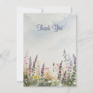 Cartão De Agradecimento Aquarela Prado de Flores Silvestres   Boho Rústico