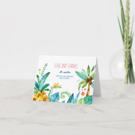 Cartão De Agradecimento aquarela praia palmeiras abacaxi casamento obrigad