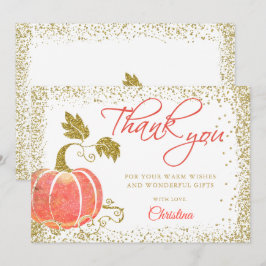 Cartão De Agradecimento Aquarela Pumpkin Dourada Gliter Queda Obrigado