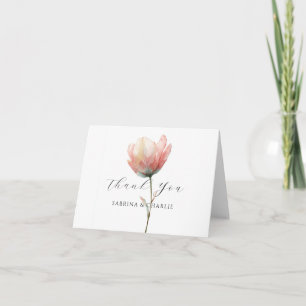Cartão De Agradecimento Aquarela Rosa Lilás Tulipa Floral Elegante
