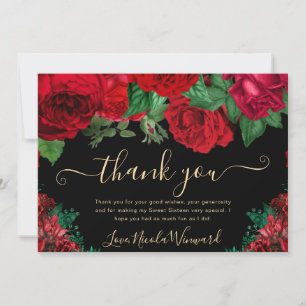 Cartão De Agradecimento Aquarela Rosas Vermelhas Sweet 16
