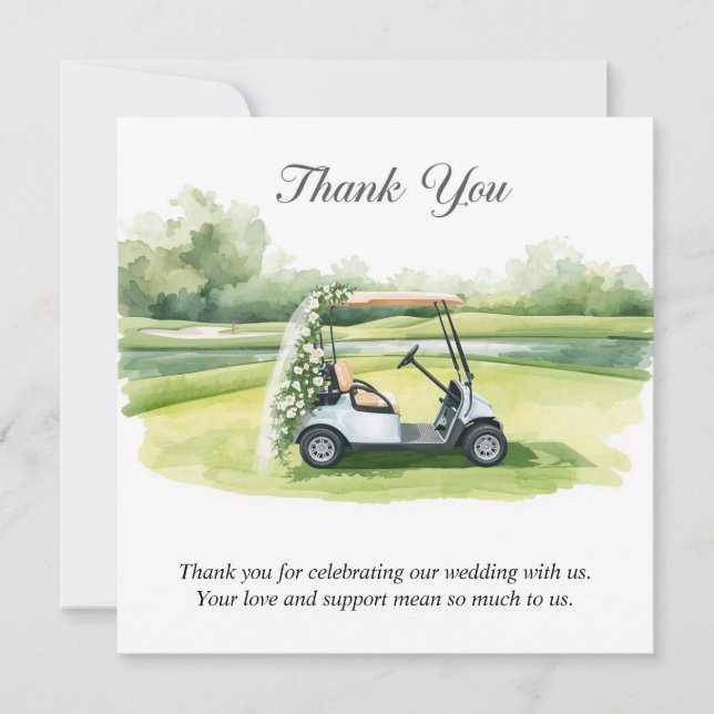 Cartão De Agradecimento Aquarela temática de casamento de golfe (Frente)