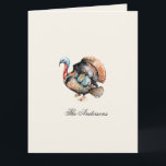 Cartão De Agradecimento Aquarela Turquia Ação de Graças Dobrada<br><div class="desc">Turkey pintado manualmente com coloração d'água,  estilo de vintagem personalizado. Perfeito para enviar como um cartão de Obrigado.</div>