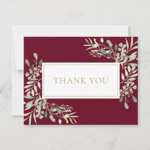 Cartão De Agradecimento Aquarela Verde Burgundy Dourado Negócios