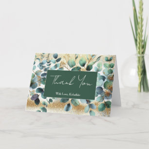 Cartão de Agradecimento Aquarela Verde Dourado
