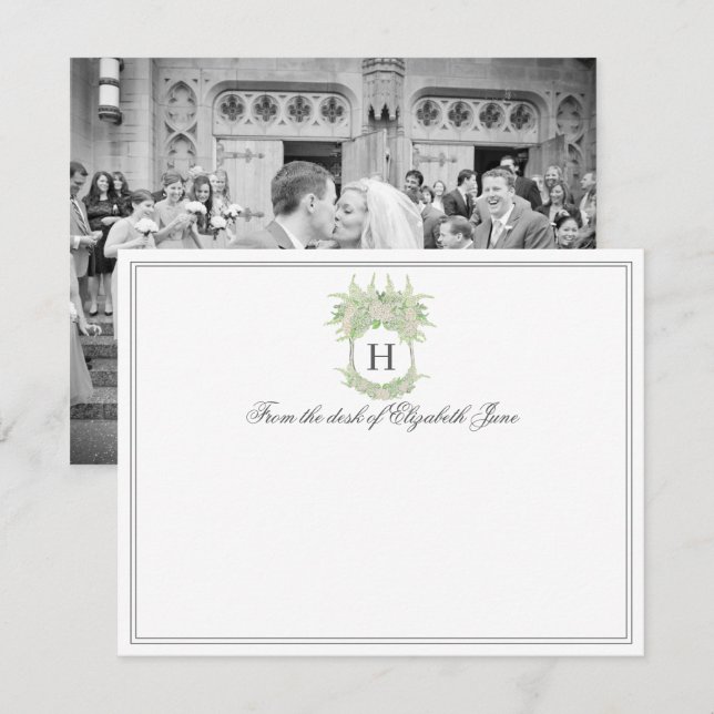 Cartão De Agradecimento Aquarela Verde e Branco Hydrangea Crest Foto (Frente/Verso)