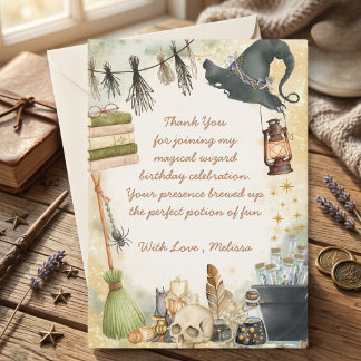 Cartão De Agradecimento Aquarela Vintage Mágico Feiticeiro Aniversário Ass