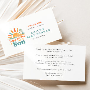 Cartão De Agradecimento Aqui Vem O Chá Filho Summer Baby Boy