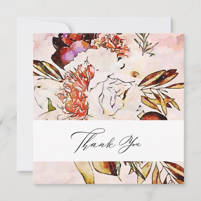 Cartão De Agradecimento *~* AR15 Floral - QR PHOTO Elegant Artsy Wedding (Frente)