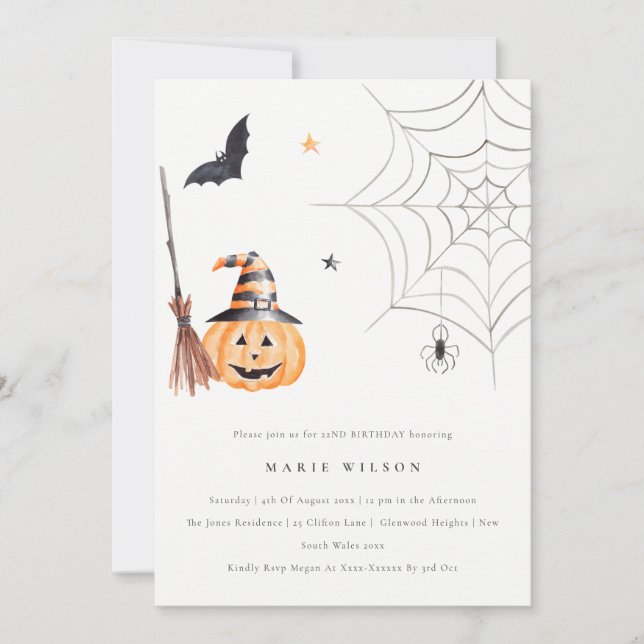 Cartão De Agradecimento Aranha-Pumpkin Halloween Qualquer Idade Que Aniver (Frente)