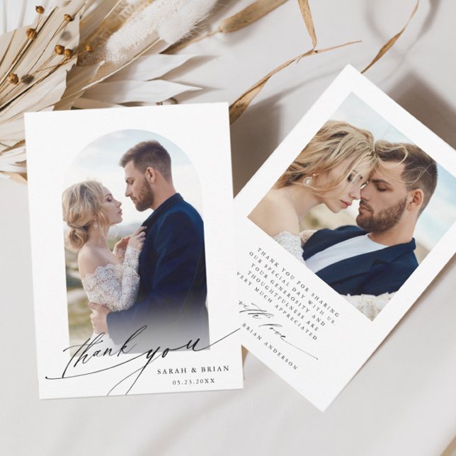 Cartão De Agradecimento Arch Boho Calliografia 2 Foto Casamento (Criador carregado)
