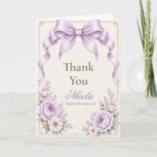 Cartão De Agradecimento Arco Coquete Floral Lavanda para Sweet Sixteen