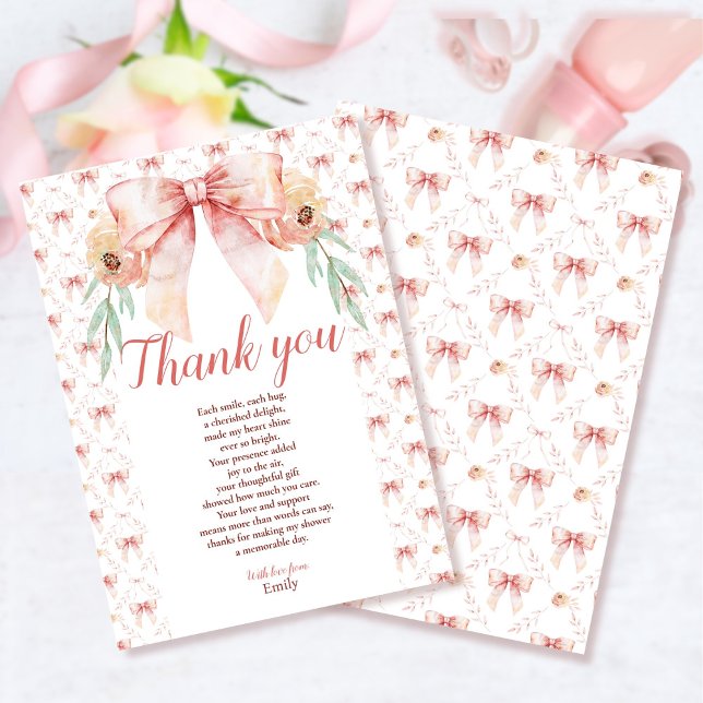 Cartão De Agradecimento Arco Coquette e Chá de fraldas Florals (Criador carregado)