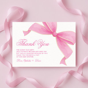 Cartão De Agradecimento Arco de Bebê Rosa Coquette Cottagecore Chuveiro de