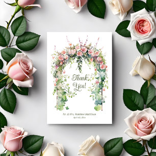 Cartão De Agradecimento Arco de Casamento de Primavera com Rosas Boho Rosa