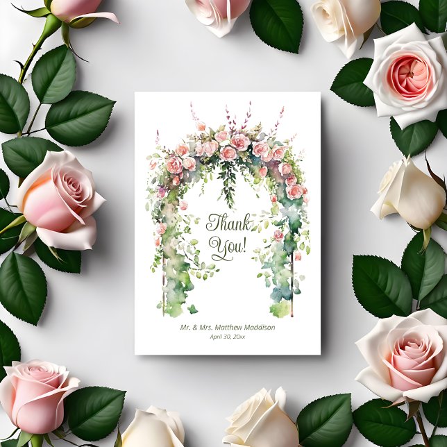 Cartão De Agradecimento Arco de Casamento de Primavera com Rosas Boho Rosa (Criador carregado)