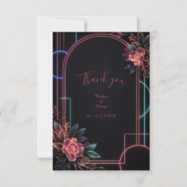 Cartão De Agradecimento Arco de Casamento Floral Neon Romântico Brilho