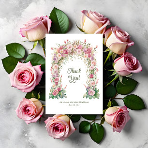 Cartão De Agradecimento Arco de Casamento Floral Rosa Primavera