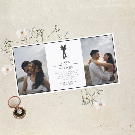 Cartão De Agradecimento Arco de Fita Elegante Casamento Preto e Branco