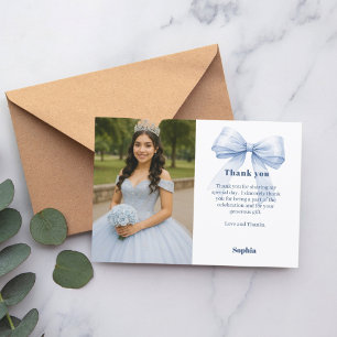 Cartão De Agradecimento Arco de fotos Quinceanera azul branco