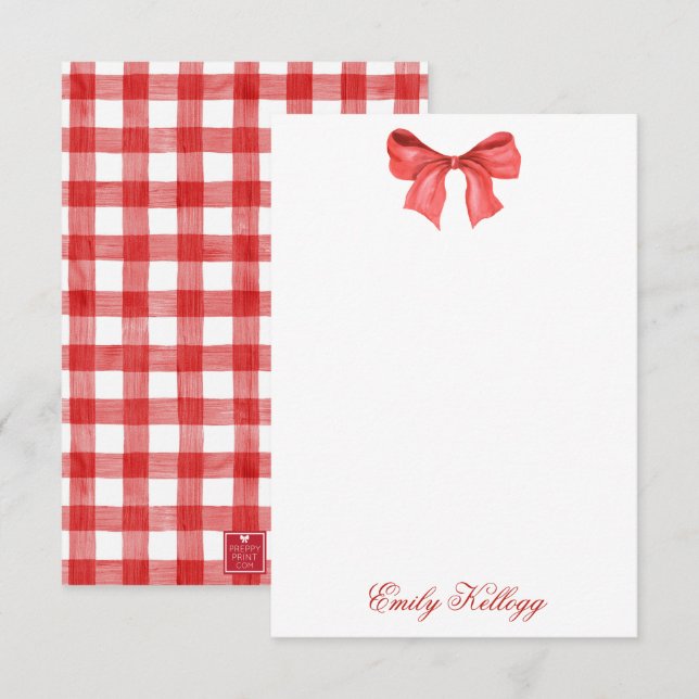Cartão De Agradecimento Arco de Gingham Vermelho e Branco com Aquarela (Frente/Verso)