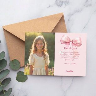 Cartão De Agradecimento Arco de menina de foto cor-de-rosa de aniversário