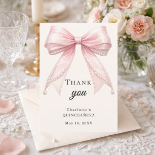 Cartão De Agradecimento Arco de Quinceanera rosa pérolas ivory elegante