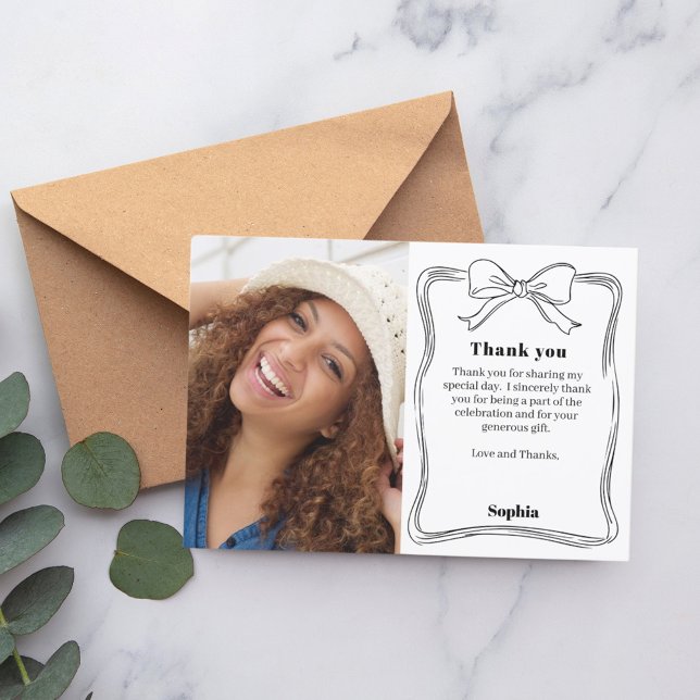 Cartão De Agradecimento Arco desenhado com foto de aniversário (Criador carregado)