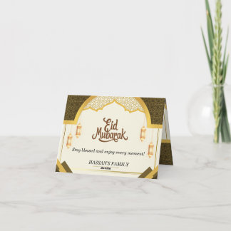 Cartão De Agradecimento Arco Dourado Elegante e Lanternas Eid Mubarak