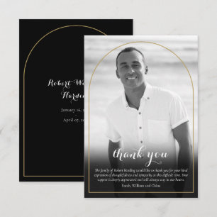 Cartão De Agradecimento Arco Dourado Foto Funeral Preto e Branco