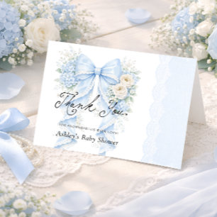Cartão De Agradecimento Arco Floral Azul Vintage Obrigado Churrasco de Beb