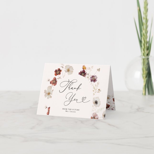 Cartão De Agradecimento Arco Floral Boho Outono para Noiva no Casamento (Frente)
