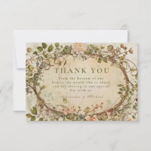 Cartão De Agradecimento Arco Floral Boho Terroso Elegante Casamento
