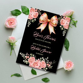 Cartão De Agradecimento Arco Floral Dourado e Rosa para Chá de Noiva