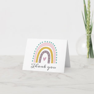 Cartão De Agradecimento Arco-íris, Boho, Rosa, Turquesa, Corações, Dourado