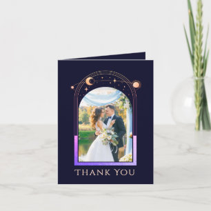 Cartão De Agradecimento Arco-íris Celestial Azul Foto Casamento Agradecime