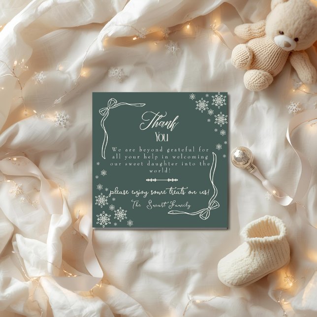 Cartão De Agradecimento Arco-íris de neve verde bebê Trabalho de parto  Ma (Snow Bow green baby Labor Delivery NICU Hospital Thank You Card)