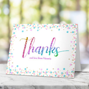 Cartão De Agradecimento Arco-íris Glitter Ombre Confete Aniversário de 16