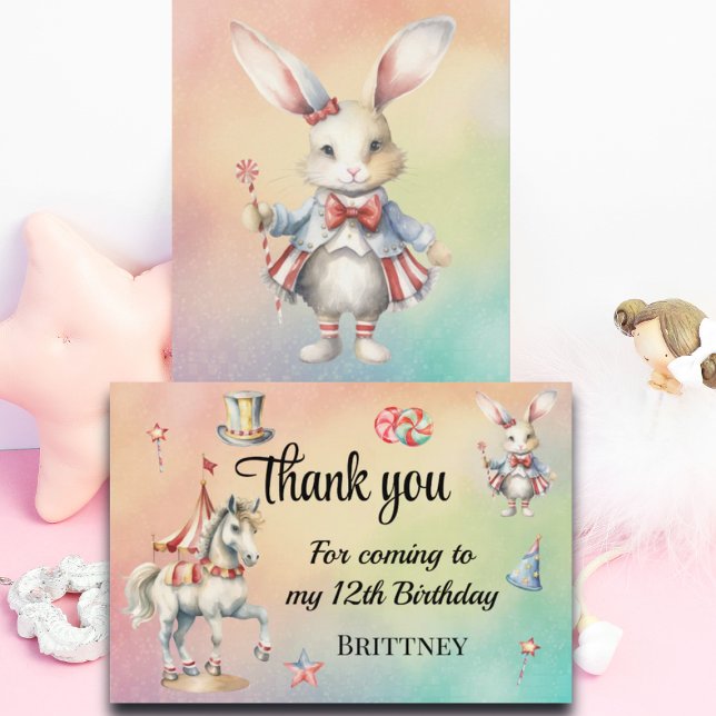 Cartão De Agradecimento Arco-Íris Pastel com Animais 12 Aniversário (Criador carregado)